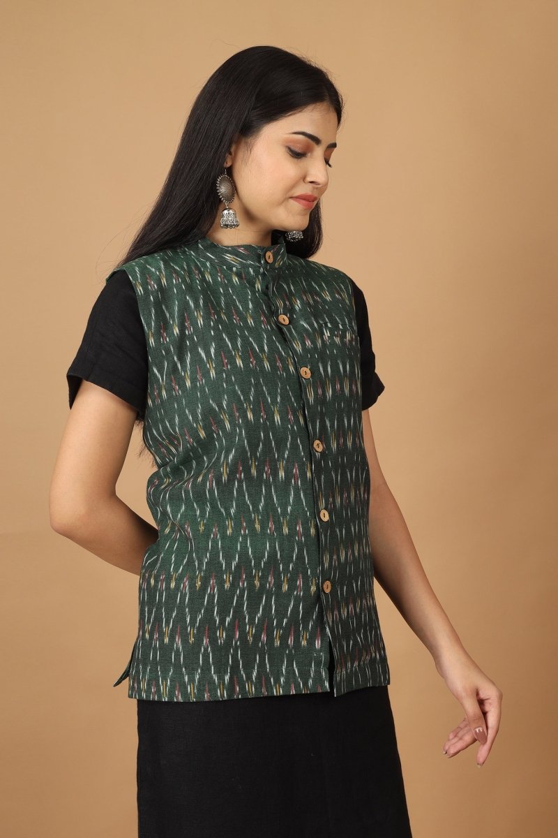 Bhor Ikat Womens Nehru Cotton Jacket | Verified Sustainable by Brown Living™