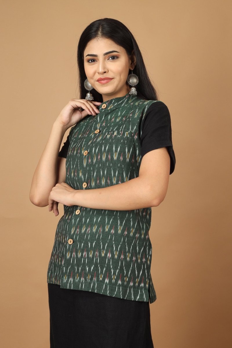 Bhor Ikat Womens Nehru Cotton Jacket | Verified Sustainable by Brown Living™