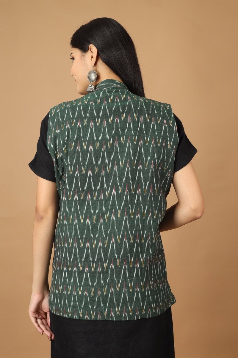 Buy Bhor Ikat Womens Nehru Cotton Jacket | Shop Verified Sustainable Products on Brown Living