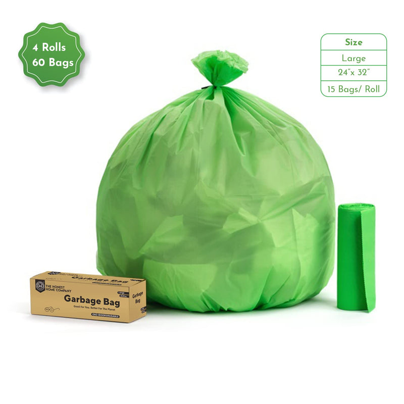 Biodegradable Large Garbage Bags- 60 Bags (15 x 4 Rolls)- Green | Verified Sustainable Cleaning Supplies on Brown Living™