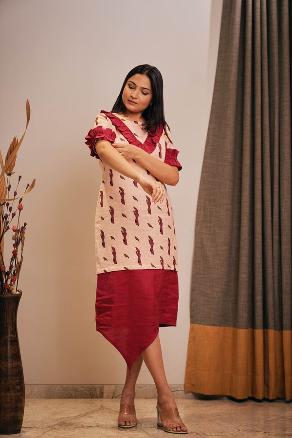 Birdie Directed Detachable Long Handloom Cotton Dress | Verified Sustainable Womens Dress on Brown Living™