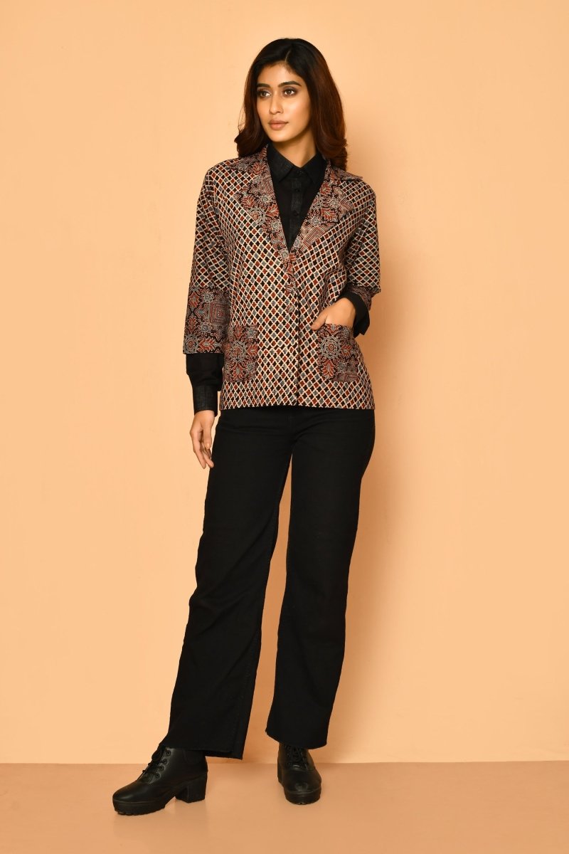 Buy Black Ajharak Coat Cotton Jacket for Women | Shop Verified Sustainable Womens Jacket on Brown Living™