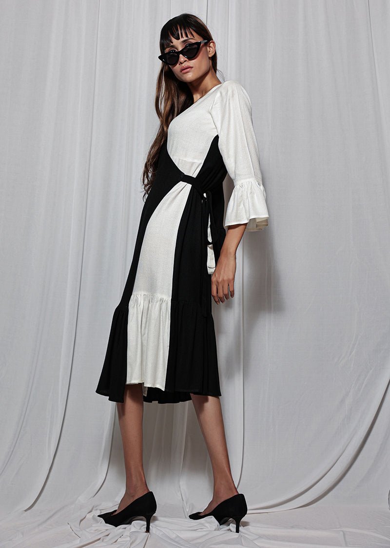 Black and White Wrap Dress | Made with FSC certified 100% sustainable moss | Verified Sustainable by Brown Living™