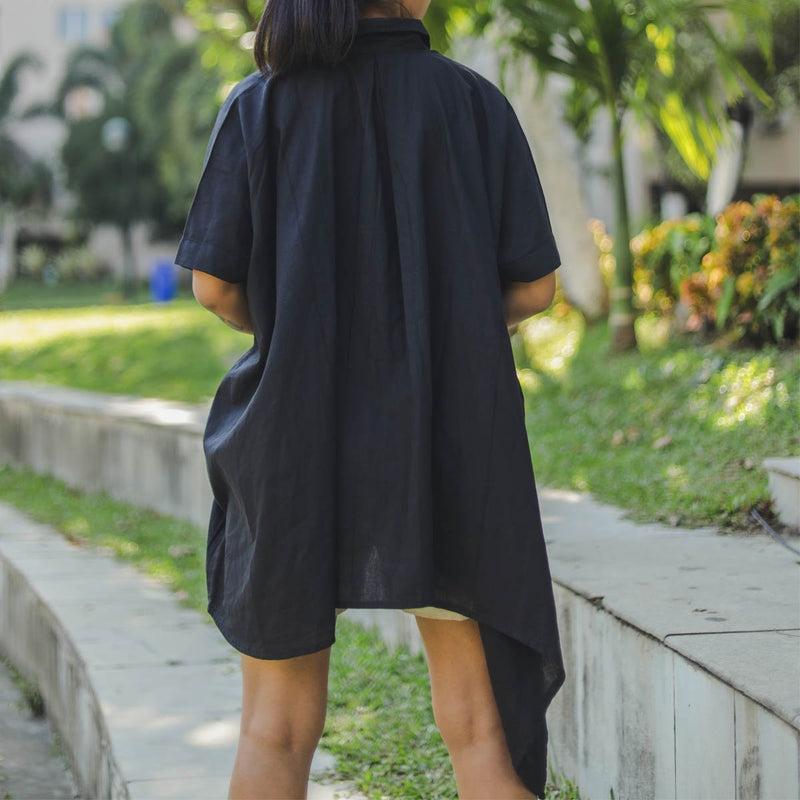 Buy Black Asymmetric Shirt | Shop Verified Sustainable Womens Shirt on Brown Living™