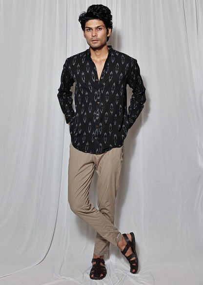 Black Handloom Ikat Shirt | Verified Sustainable by Brown Living™