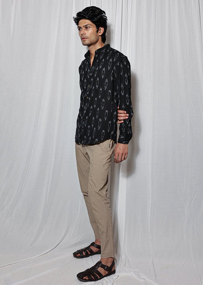 Black Handloom Ikat Shirt | Verified Sustainable by Brown Living™