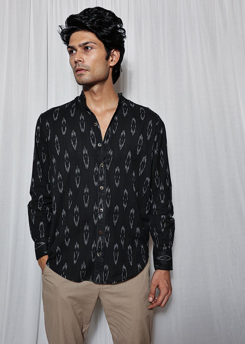 Black Handloom Ikat Shirt | Verified Sustainable by Brown Living™