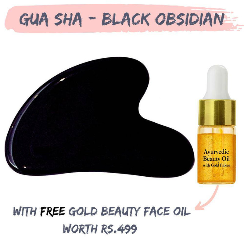 Buy Black Obsidian Face Gua Sha |FREE Gold Elixir Oil For Men & Women | Shop Verified Sustainable Massager on Brown Living™