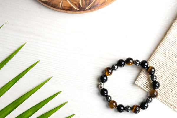 Buy Black obsidian, tiger eye and hematite bracelet for cleansing, clarity strong mind, grounding & better health | Shop Verified Sustainable Womens Accessories on Brown Living™