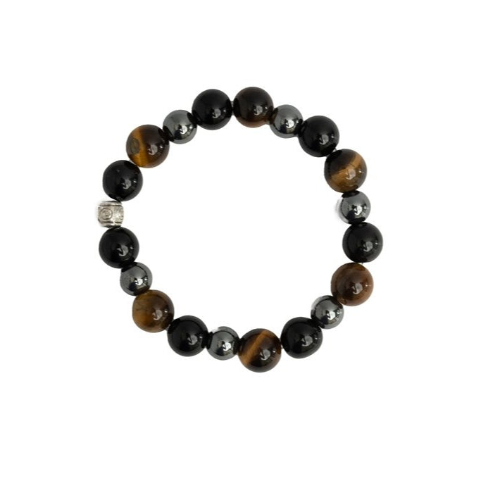 Black obsidian, tiger eye and hematite bracelet for cleansing, clarity strong mind, grounding & better health | Verified Sustainable by Brown Living™