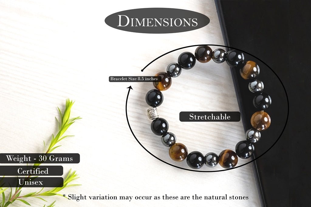 Black obsidian, tiger eye and hematite bracelet for cleansing, clarity strong mind, grounding & better health | Verified Sustainable by Brown Living™