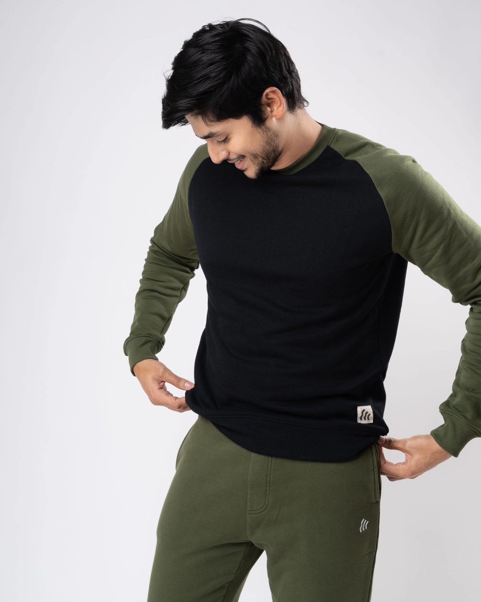 Black Raglan Cotton Sweatshirt | Verified Sustainable by Brown Living™