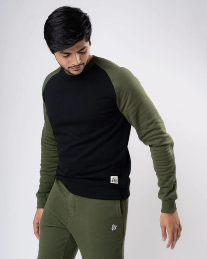 Black Raglan Cotton Sweatshirt | Verified Sustainable by Brown Living™