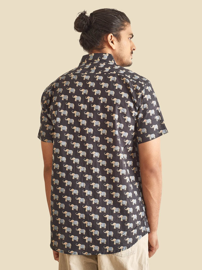 Buy Black Royal Elephant Printed Halfsleeves Cotton Shirt | Shop Verified Sustainable Mens Shirt on Brown Living™