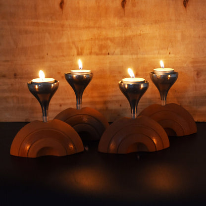 Bliss Half Moon Aluminum Candle Holder - Set of 4 with Free 4 Soywax Tealights | Verified Sustainable by Brown Living™