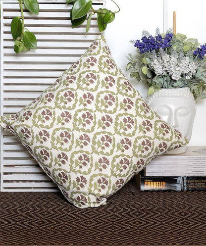 Block Print Cushion Cover with Premium Handmade Cotton Fabric - White Jaal - Pack of 2 and 5 | Verified Sustainable by Brown Living™