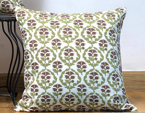 Buy Block Print Cushion Cover with Premium Handmade Cotton Fabric - White Jaal - pack of 2 and 5 | Shop Verified Sustainable Covers & Inserts on Brown Living™