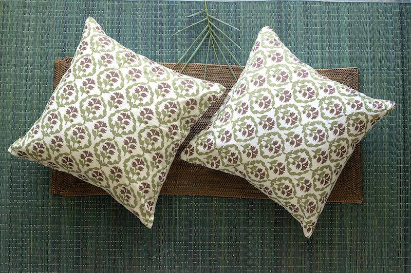Buy Block Print Cushion Cover with Premium Handmade Cotton Fabric - White Jaal - pack of 2 and 5 | Shop Verified Sustainable Products on Brown Living