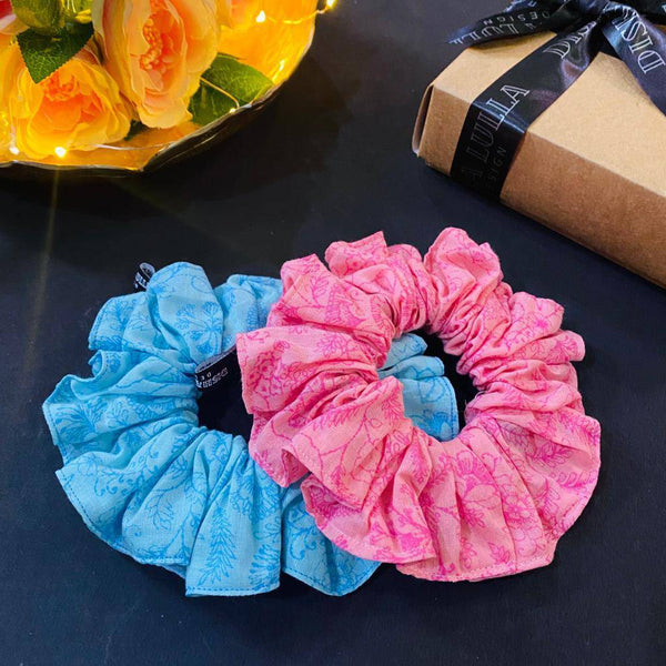 Buy Block Print scrunchies Duo - 2 Scrunchies free on Disha Lulla Design Purchases Above 500 | Shop Verified Sustainable Hair Styling on Brown Living™