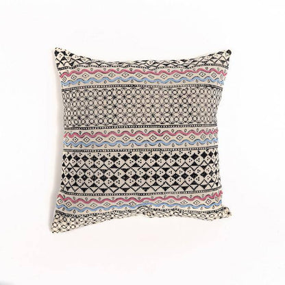 Block Print with Dori Handwork Cushion Cover - 16x16 inches. Pack of 1 | Verified Sustainable by Brown Living™