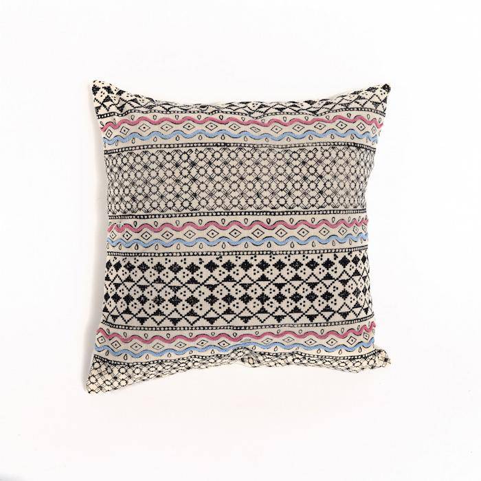 Block Print with Dori Handwork Cushion Cover - 16x16 inches. Pack of 1 | Verified Sustainable by Brown Living™