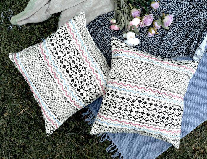 Block Print with Dori Handwork Cushion Cover - 16x16 inches. Pack of 1 | Verified Sustainable by Brown Living™