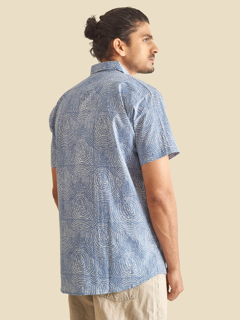 Buy Blue Abstract Circles Printed Halfsleeves Cotton Shirt | Shop Verified Sustainable Mens Shirt on Brown Living™
