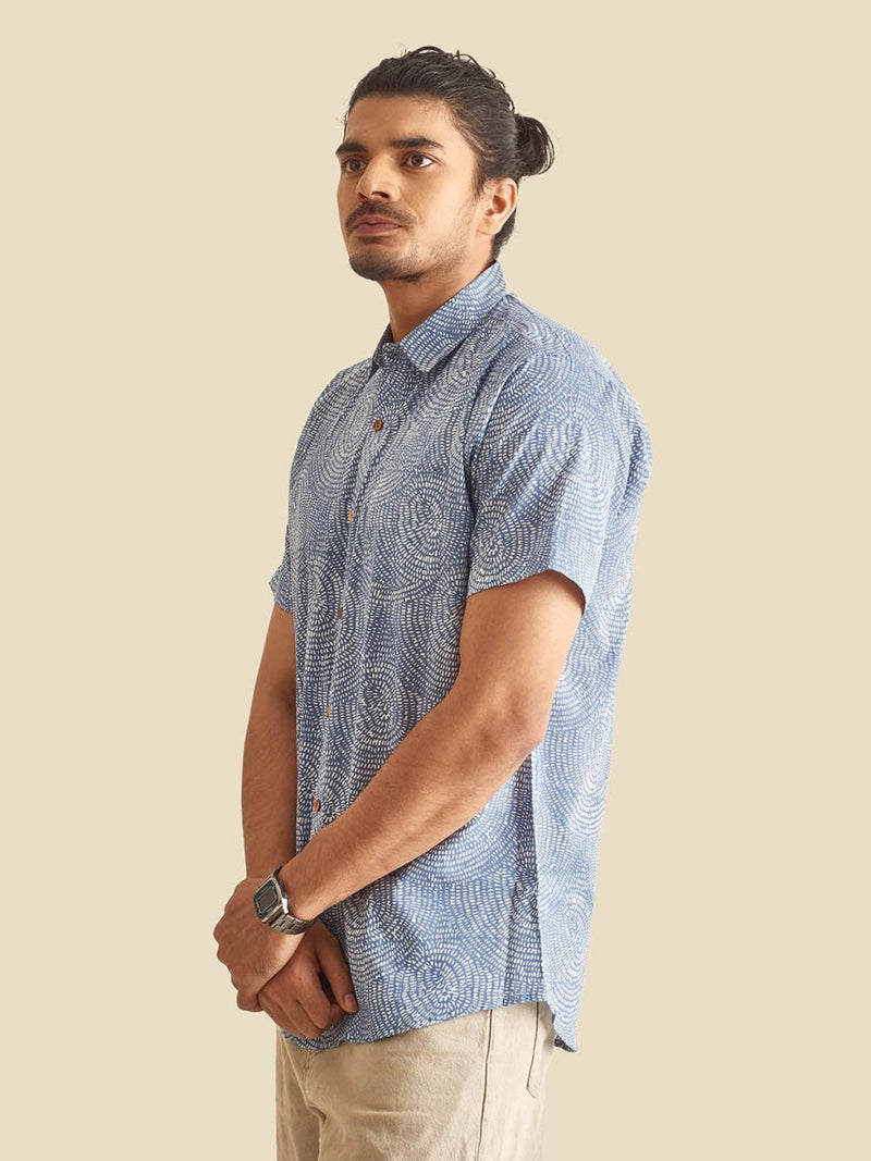 Buy Blue Abstract Circles Printed Halfsleeves Cotton Shirt | Shop Verified Sustainable Mens Shirt on Brown Living™