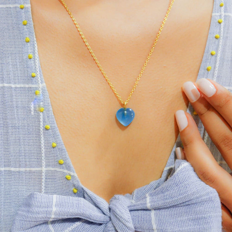 Blue Chalcedony Stone Pendant with Silver Chain | Verified Sustainable Womens Charms & Pendants on Brown Living™