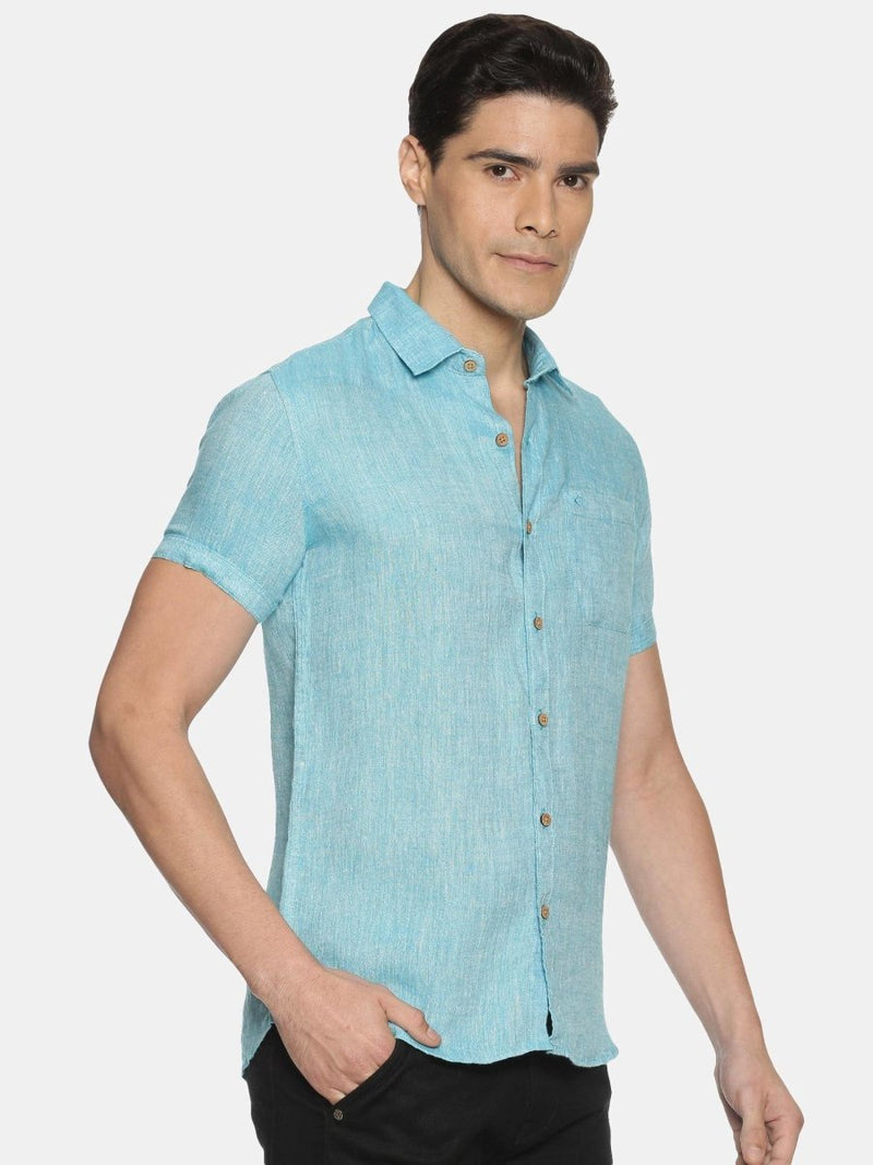 Buy Blue Colour Slim Fit Hemp Casual Shirt | Shop Verified Sustainable Products on Brown Living