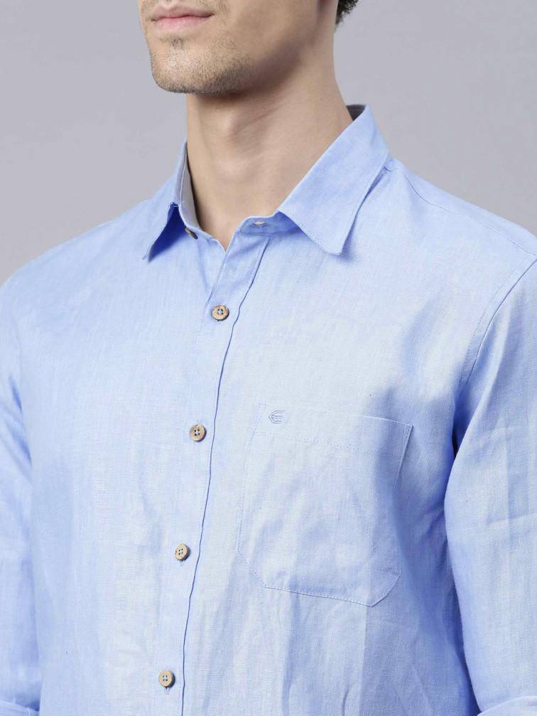 Buy Blue Colour Slim Fit Hemp Formal Shirt | Shop Verified Sustainable Mens Shirt on Brown Living™