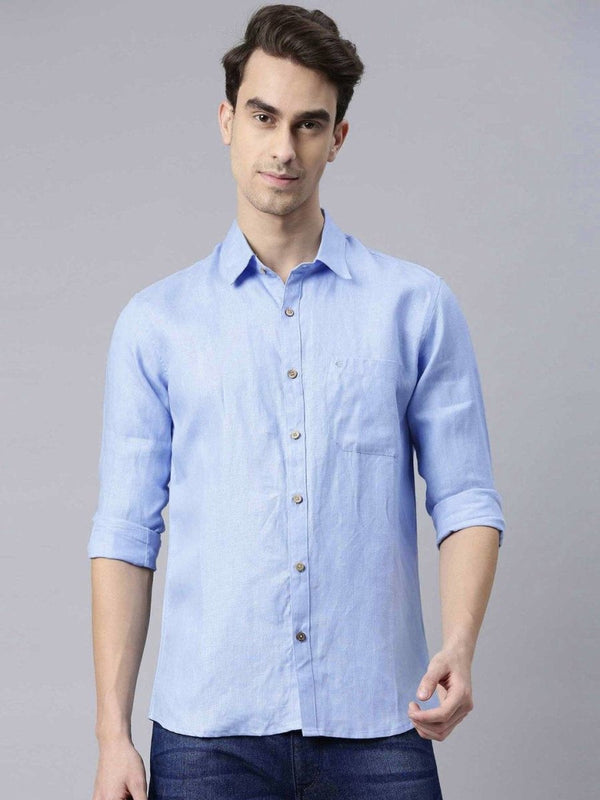 Buy Blue Colour Slim Fit Hemp Formal Shirt | Shop Verified Sustainable Products on Brown Living