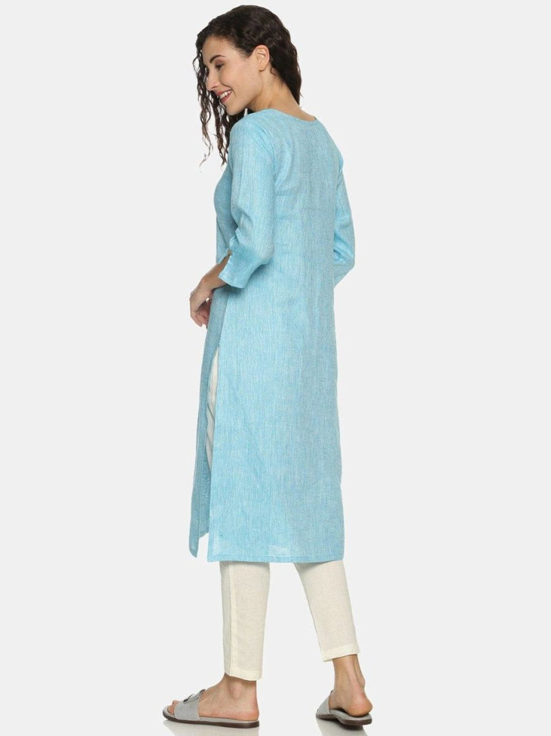 Buy Blue Colour Solid Hemp Straight Long Kurta For Women | Shop Verified Sustainable Products on Brown Living