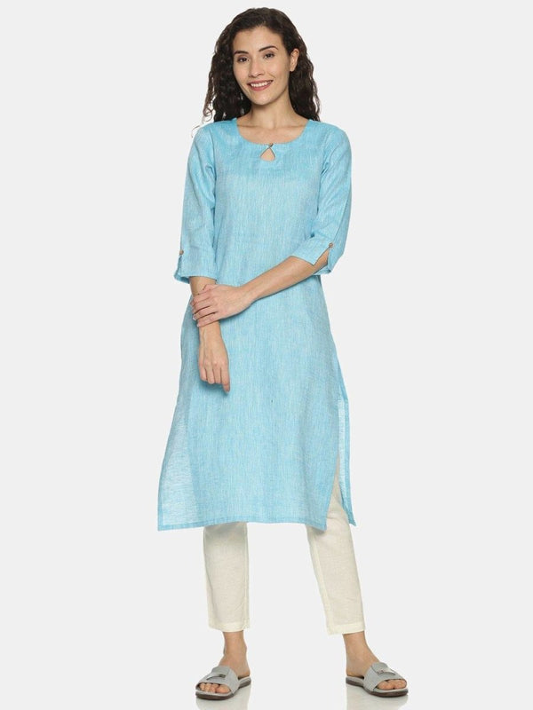 Buy Blue Colour Solid Hemp Straight Long Kurta For Women | Shop Verified Sustainable Womens Kurta on Brown Living™