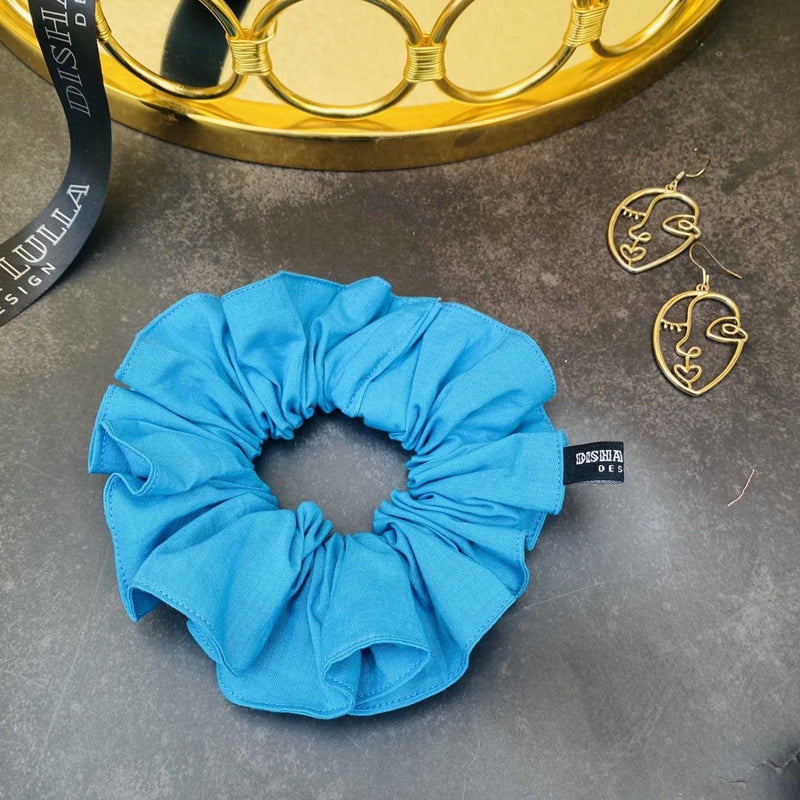 Buy Blue Cotton Scrunchie (2 Scrunchies worth 299 free on Disha Lulla Design Purchases Above 500) | Shop Verified Sustainable Hair Styling on Brown Living™