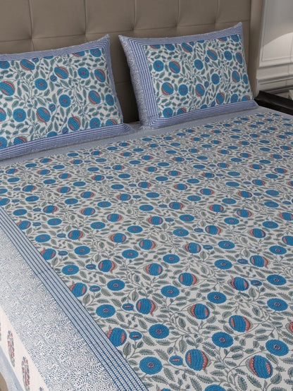 Blue Elegant Hand Block Paisley Print Cotton Super King Size Bedding Set | Verified Sustainable by Brown Living™