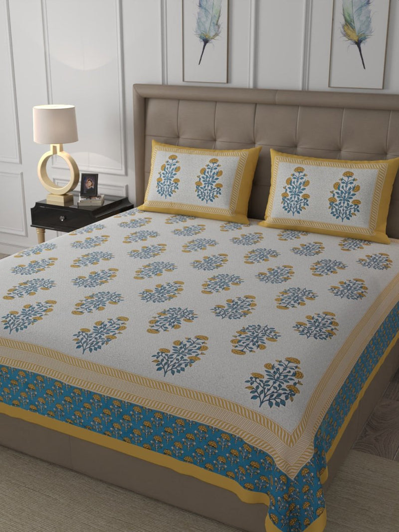 Buy Blue Elegant Hand Block Paisley Print Cotton Super King Size Bedding Set | Shop Verified Sustainable Products on Brown Living