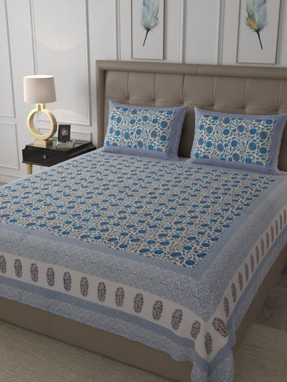 Blue Elegant Hand Block Paisley Print Cotton Super King Size Bedding Set | Verified Sustainable by Brown Living™