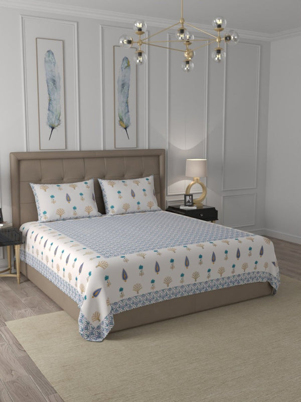 Buy Blue Elegant Hand Block Print Cotton Super King Size Bedding Set | Shop Verified Sustainable Bedding on Brown Living™
