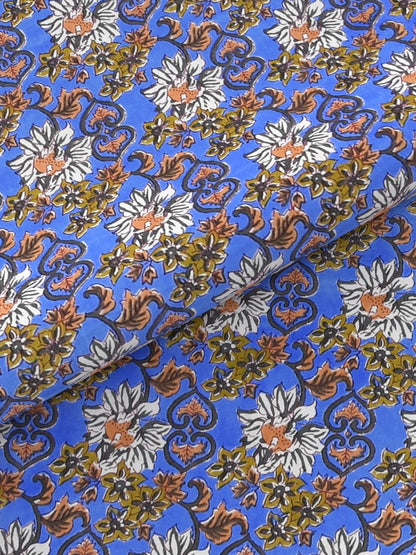 Blue Floral Hand Printed Pure Cotton King Size Bedding Set | Verified Sustainable by Brown Living™
