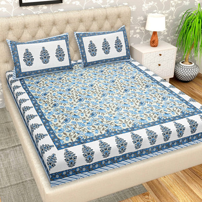 Floral Print Pure Cotton Super King Size Bedsheet with 2 Pillow Covers | Verified Sustainable by Brown Living™