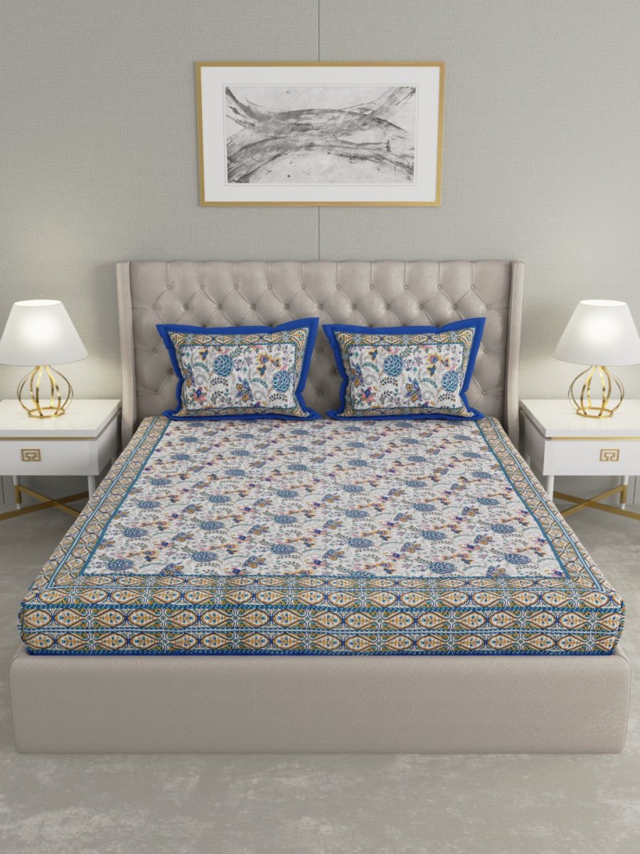 Hand Block Floral Print Cotton King Size Bedding Set | Verified Sustainable by Brown Living™