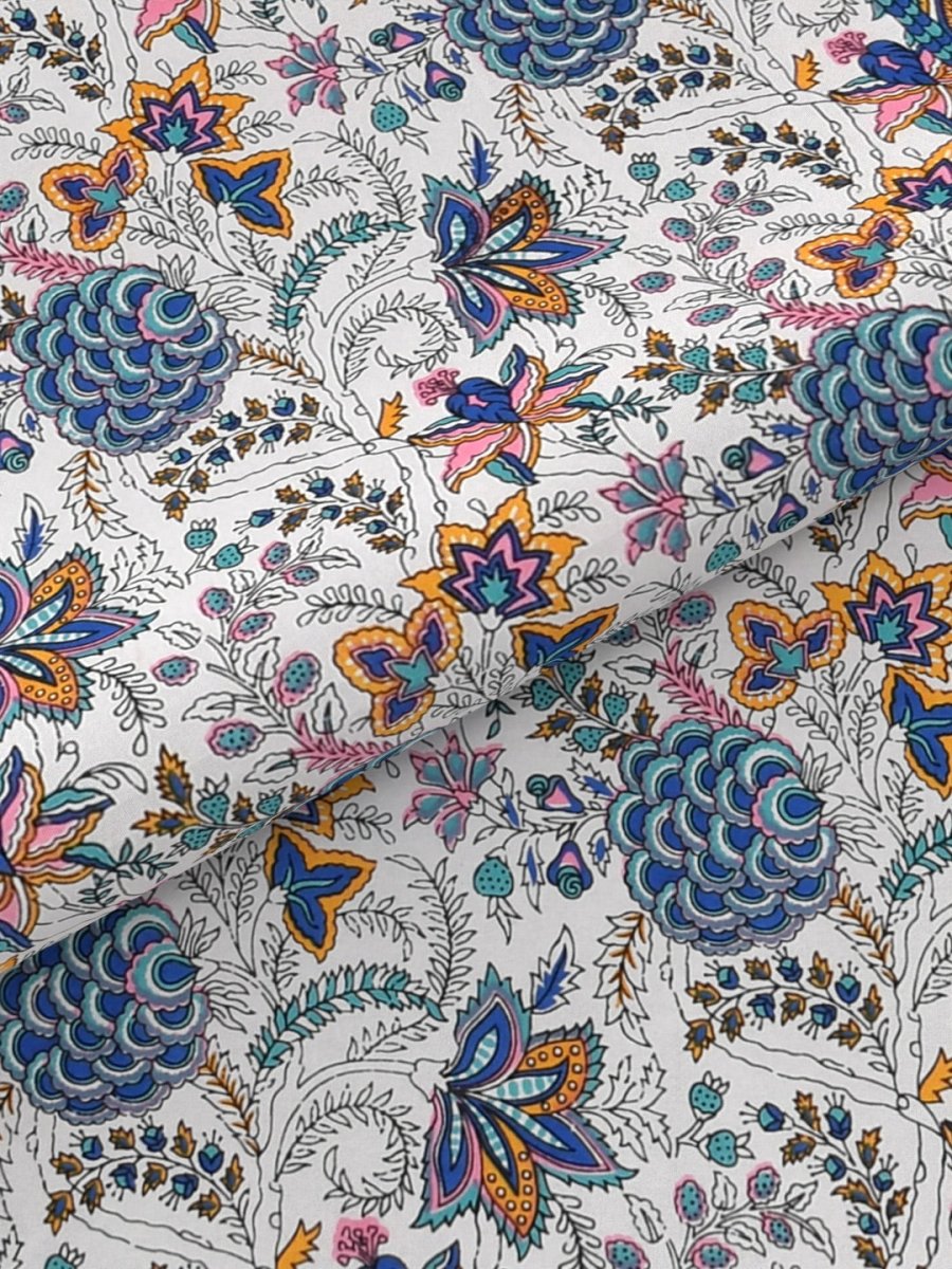 Hand Block Floral Print Cotton King Size Bedding Set | Verified Sustainable by Brown Living™