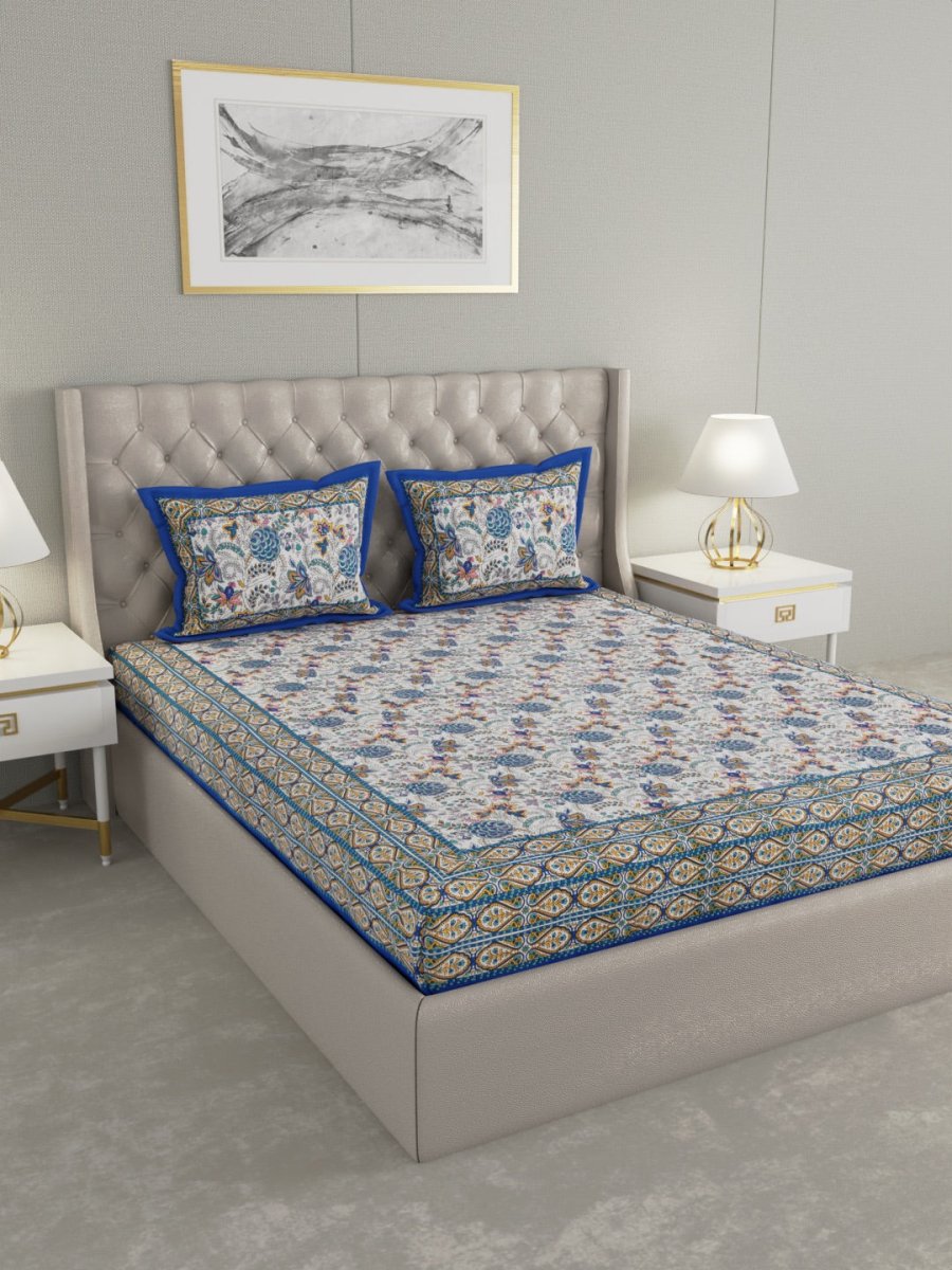 Hand Block Floral Print Cotton King Size Bedding Set | Verified Sustainable by Brown Living™