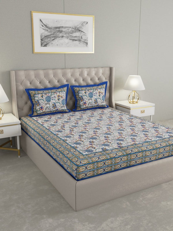 Buy Blue Hand Block Floral Print Cotton King Size Bedding Set | Shop Verified Sustainable Bedding on Brown Living™
