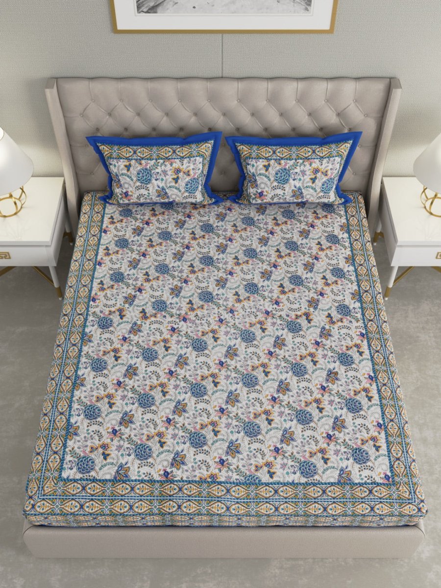 Hand Block Floral Print Cotton King Size Bedding Set | Verified Sustainable by Brown Living™