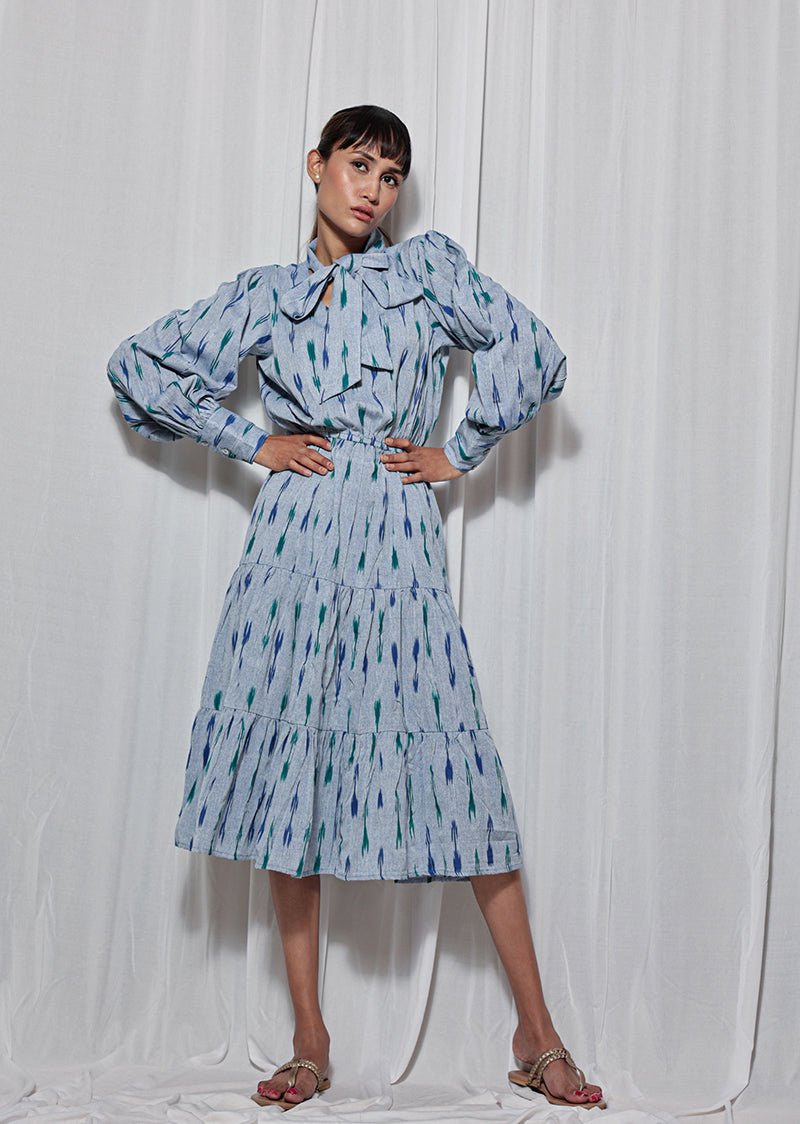 Buy Blue Handloom Ikat Prairie Dress | Shop Verified Sustainable Womens Dress on Brown Living™