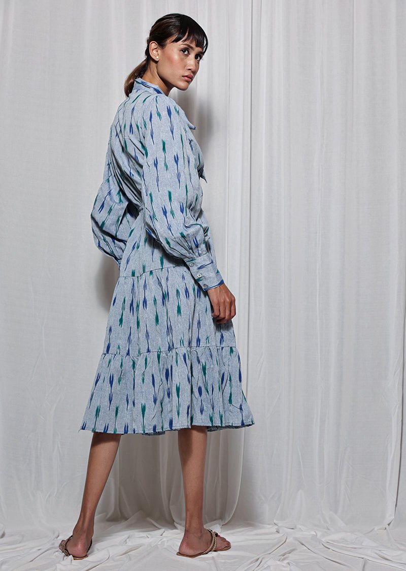 Buy Blue Handloom Ikat Prairie Dress | Shop Verified Sustainable Products on Brown Living