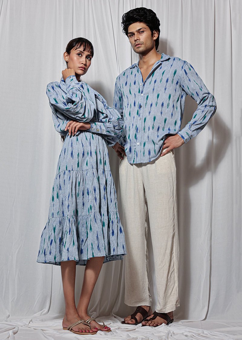 Buy Blue Handloom Ikat Prairie Dress | Shop Verified Sustainable Womens Dress on Brown Living™