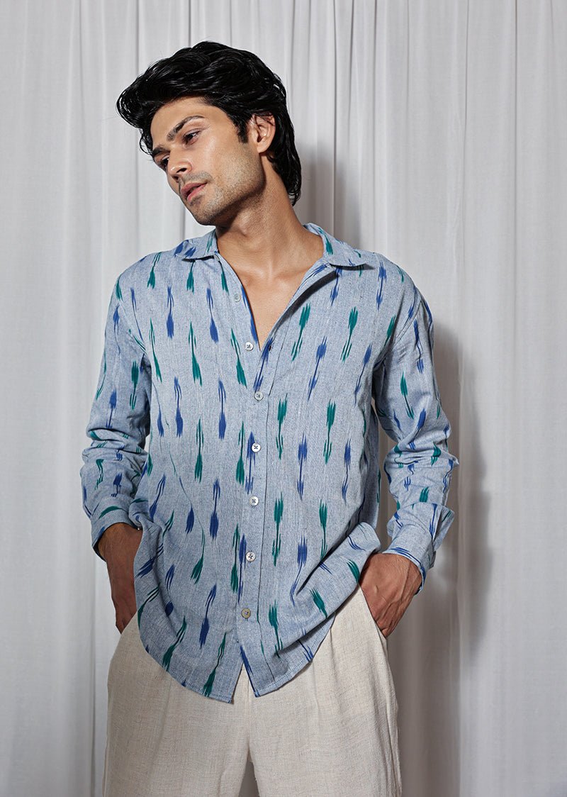 Buy Blue Handloom Ikat Shirt | Shop Verified Sustainable Mens Shirt on Brown Living™